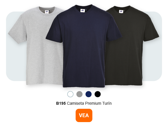 Imagen de la camiseta premium B195 Turín en tres versiones: gris, azul oscuro y negra sobre un fondo gris claro con esquinas redondeadas. Se incluye un enlace al artículo.