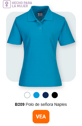 Imagen del polo B209 Naples para mujer en azul sobre fondo gris claro con esquinas redondeadas. Se incluye un enlace al artículo.