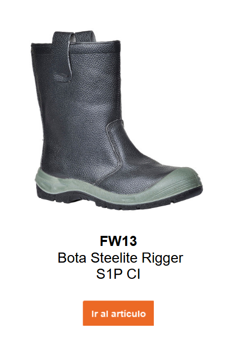 Imagen de la bota de seguridad Steelite Rigger S1P CI con puntera reforzada FW13 en negro con detalles grises. Contiene un enlace al artículo.