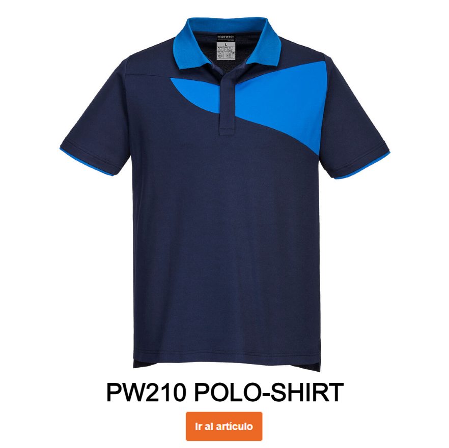 Imagen de ejemplo del polo PW210 en color azul-royal con enlace al artículo.