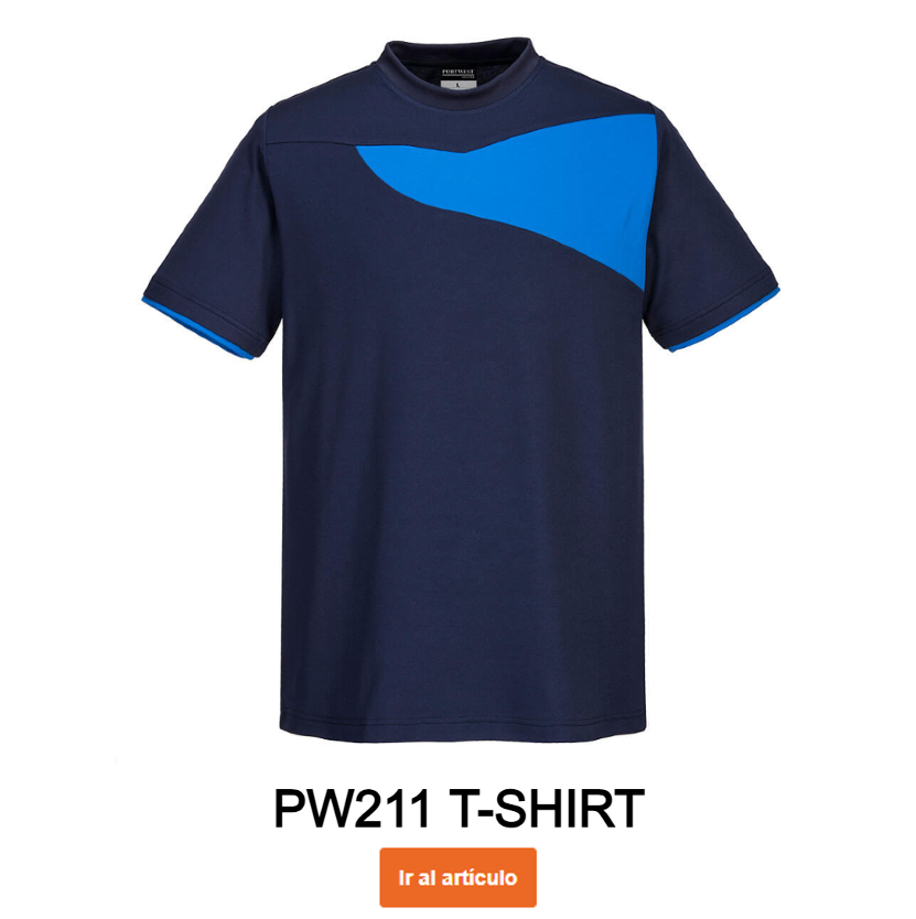 Imagen de ejemplo de la camiseta PW211 en color azul-marino con enlace al artículo.