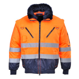Chaqueta piloto de alta visibilidad 3 en 1 PJ50 en azul y naranja. Incluye enlace al producto.
