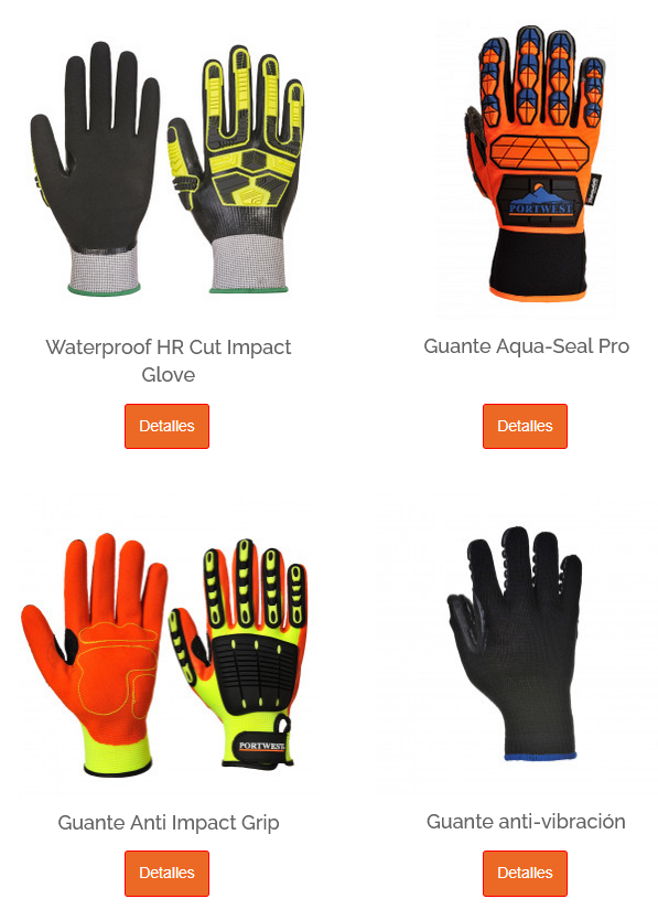Gráfico de los cuatro estilos más populares de guantes resistentes a impactos con enlaces a cada artículo.