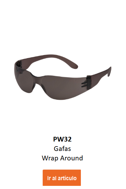 Imagen de las gafas panorámicas PW32 en negro con lentes tintadas. Enlace a la página del artículo incluido.