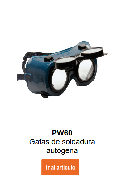 Imagen de las gafas de soldadura PW60 en azul con detalles negros. Enlace a la página del artículo incluido.