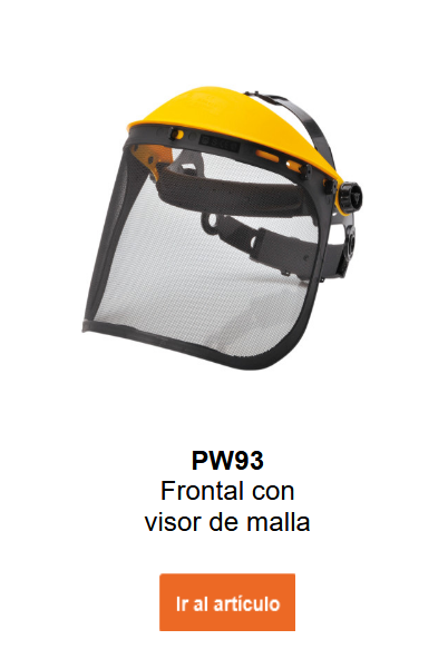 Imagen del soporte de cabeza con visor de rejilla PW93 en amarillo-negro. Enlace a la página del artículo incluido.