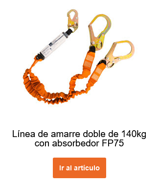 Elemento de amarre elástico en Y con amortiguador de energía hasta 140 kg FP75 en color naranja. Hay un enlace que lleva a la página del artículo.