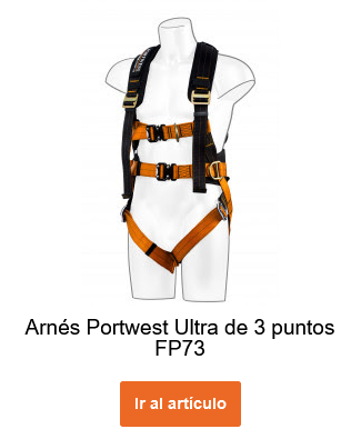 Arnés de 3 puntos Portwest Ultra FP73 en color naranja-negro con enlace que lleva a la página del artículo.