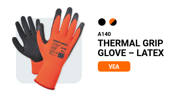 Imagen de muestra del guante Thermo Grip A140 en naranja/gris con enlace al artículo.