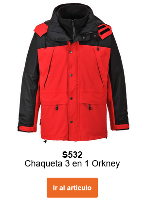 Imagen de la chaqueta transpirable 3-en-1 Orkney S532 en rojo con detalles negros. Enlace al producto.