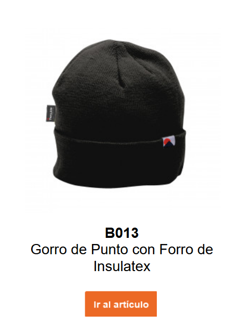 Imagen del gorro con forro Insulatex B013 en negro. Un enlace a la página del producto está incluido.