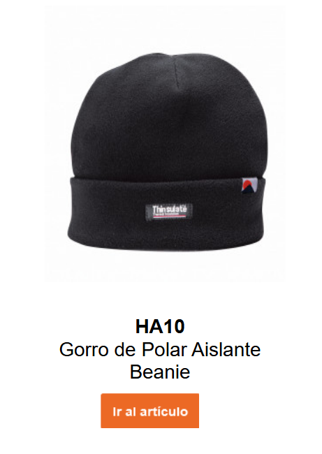 Imagen del gorro de forro polar con forro Insulatex HA10 en negro. Un enlace a la página del producto está incluido.