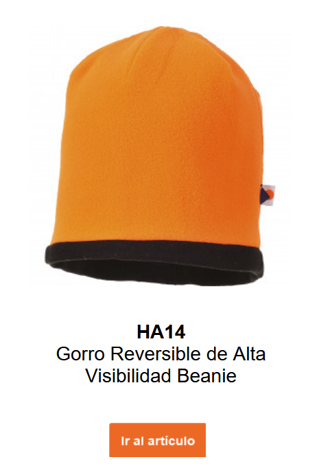 Imagen del gorro Hi-Vis reversible HA14 en naranja con interior negro. Un enlace a la página del producto está incluido.