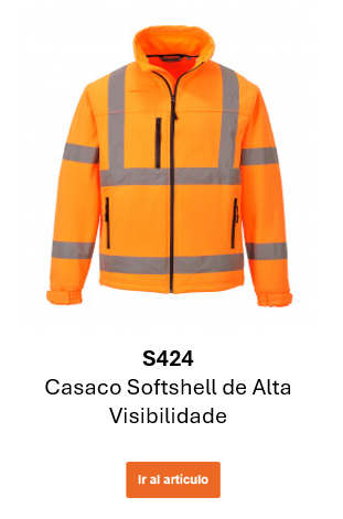 Imagen de la chaqueta softshell clásica de alta visibilidad S424 en naranja con bandas reflectantes. Enlace a la página del producto.