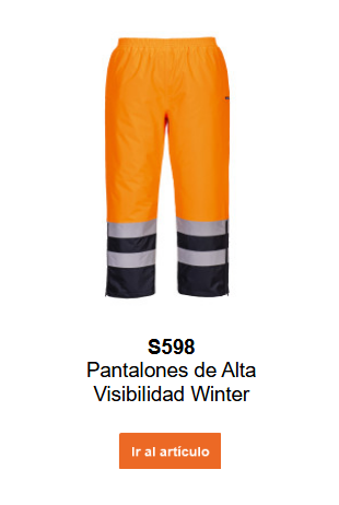 Imagen del pantalón de invierno de alta visibilidad S598 en color naranja con bandas reflectantes y detalles azules. Enlace a la página del producto.