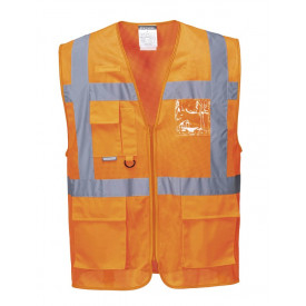 Portwest Chaleco Executive MeshAir Athens C376 en naranja. Hay un enlace a la p&aacute;gina del art&iacute;culo.
