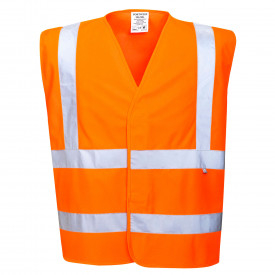 Portwest Chaleco de alta visibilidad ign&iacute;fugo FR75 en naranja. Hay un enlace a la p&aacute;gina del art&iacute;culo.