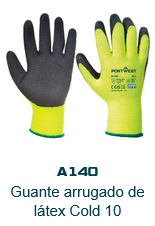 Imagen de los guantes Thermo Grip A140 en amarillo con detalles negros y puño celeste. El enlace lleva a la página del producto.
