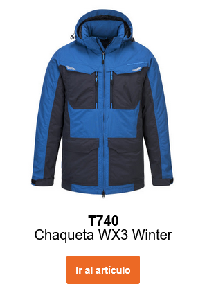 Imagen de la chaqueta de invierno WX3 T740 en azul con detalles negros.