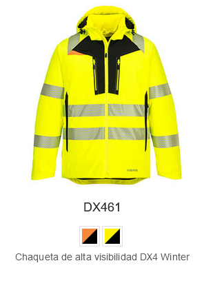 Chaqueta de invierno DX460 en color amarillo alta visibilidad con enlace al artículo.