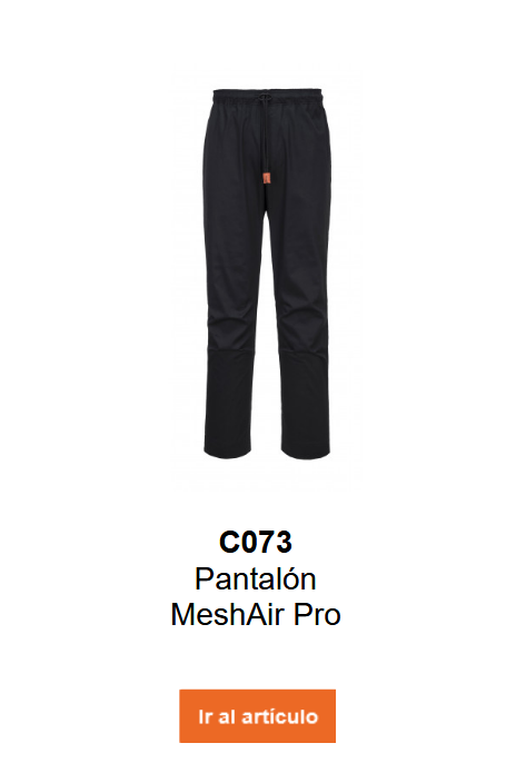Imagen del pantal&oacute;n Mesh Air Pro C073 en negro con detalles naranjas.