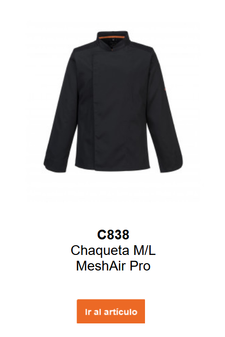 Imagen de la chaqueta Mesh Air Pro C838 en negro con detalles naranjas.
