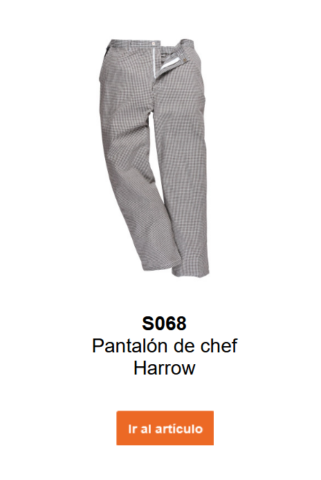 Imagen del pantal&oacute;n de cocina Harrow S068 con estampado de cuadros blanco y negro.