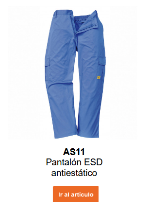 Imagen del pantalón antiestático ESD AS11 en azul. Se proporciona un enlace al artículo.