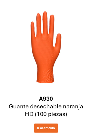 Imagen del guante desechable Orange HD A930 en naranja. Enlace a la página del producto.