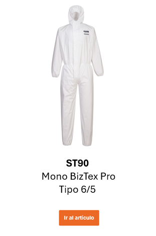 Imagen del mono de protección BizTex Pro Tipo 5/6 ST90 en blanco. Enlace a la página del producto.