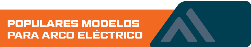 Elemento decorativo naranja y azul con "Popular Electric Arc Models" escrito en blanco.