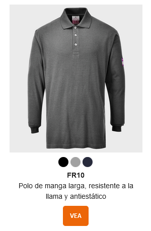 Imagen de muestra del polo de manga larga ignífugo y antiestático FR10 en color gris con enlace al artículo.