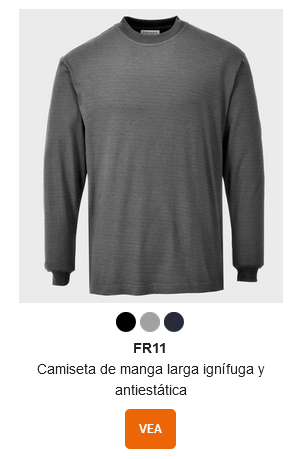 Imagen de muestra de la camiseta de manga larga ignífuga y antiestática FR11 en color gris con enlace al artículo.