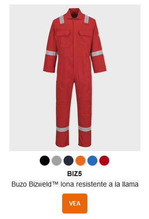 Imagen de muestra del mono Bizweld Iona FR BIZ5 en rojo con un enlace al artículo.