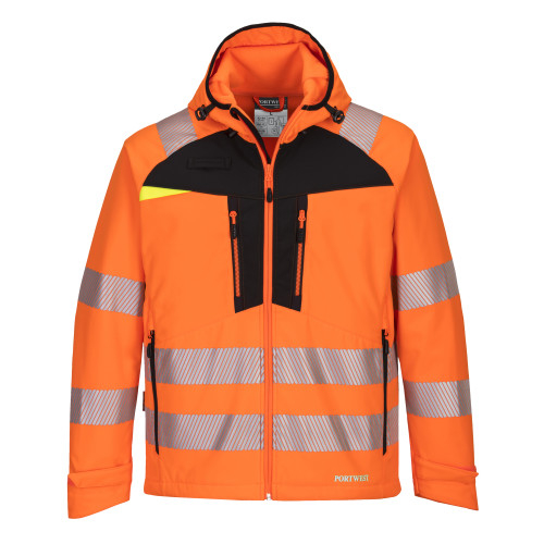Imagen de la chaqueta Softshell DX4 Hi-Vis DX475 en color naranja con enlace al artículo.