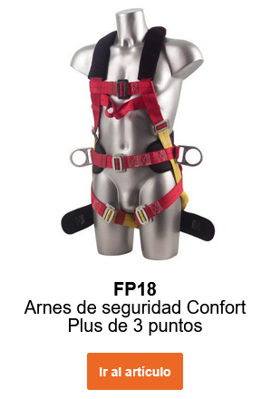 Imagen del arnés Portwest 3-Punto Plus FP18 en negro, rojo y amarillo sobre un maniquí. Enlace a la página del artículo.