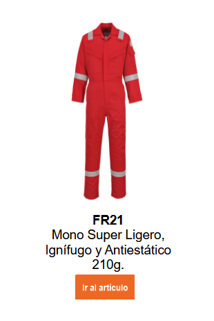 Imagen del mono ignífugo y antiestático Bizflame 210g FR21 en rojo. Enlace al artículo.