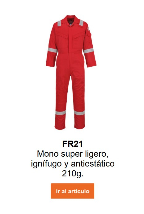 Imagen del overol ignífugo y antiestático Bizflame 210 g FR21 en rojo. Se proporciona un enlace a la página del producto.