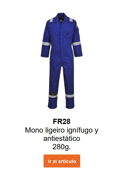 Imagen del overol ignífugo y antiestático Bizflame 280 g FR28 en azul. Se proporciona un enlace a la página del producto.