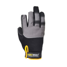 Guante Portwest A740 Powertool Pro en negro y gris con detalles amarillos