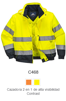 Imagen de ejemplo de la chaqueta de piloto 2 en 1 de alta visibilidad C468 en color amarillo con enlace al artículo.