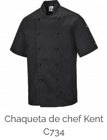 Imagen de ejemplo de chaqueta de chef Kent C734 en color negro con enlace al artículo.