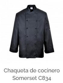 Imagen de ejemplo de chaqueta de chef Somerset C834 en color negro con enlace al artículo.