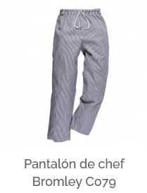 Imagen de ejemplo del pantalón de chef Bromley C079 en color azul de cuadros con enlace al artículo.