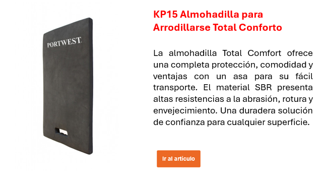 Cojín de rodilla KP15 negro con logotipo Portwest. Enlace al producto.