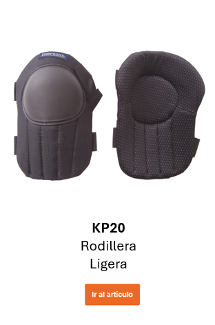 Rodilleras ligeras KP20, vista frontal y trasera. Enlace al producto.