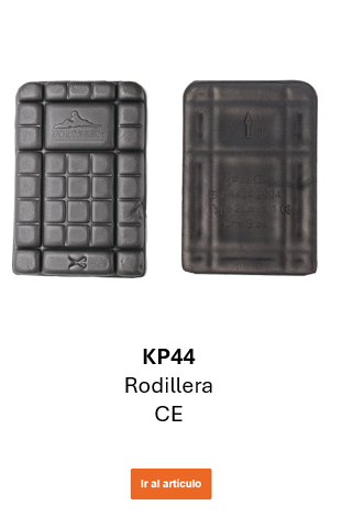 Rodilleras CE KP44 negras, vista frontal y trasera. Enlace al producto.