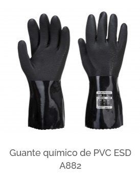 Guantes de protección química de PVC ESD A882 en color negro con enlace al artículo.