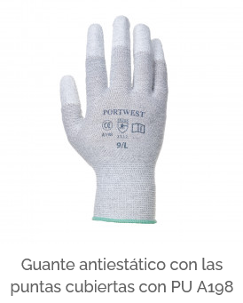 Imagen del guante antiestático de PU A198 en color gris con enlace al artículo.