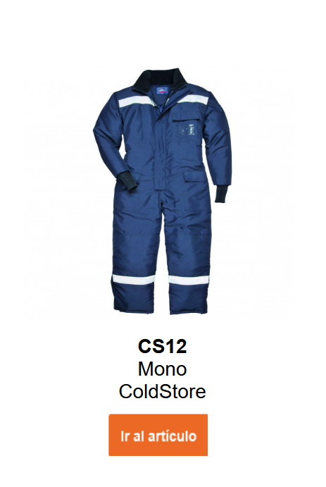 Imagen del mono para c&aacute;maras frigor&iacute;ficas CS12 en color azul con bandas reflectantes.